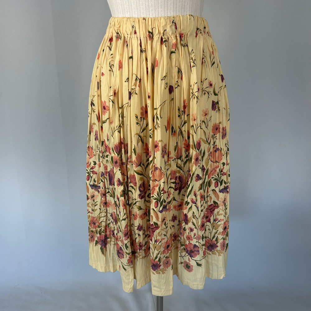 A Line Midi Skirt Size Medium Yellow Floral Garden Cottage Romantic Feminine